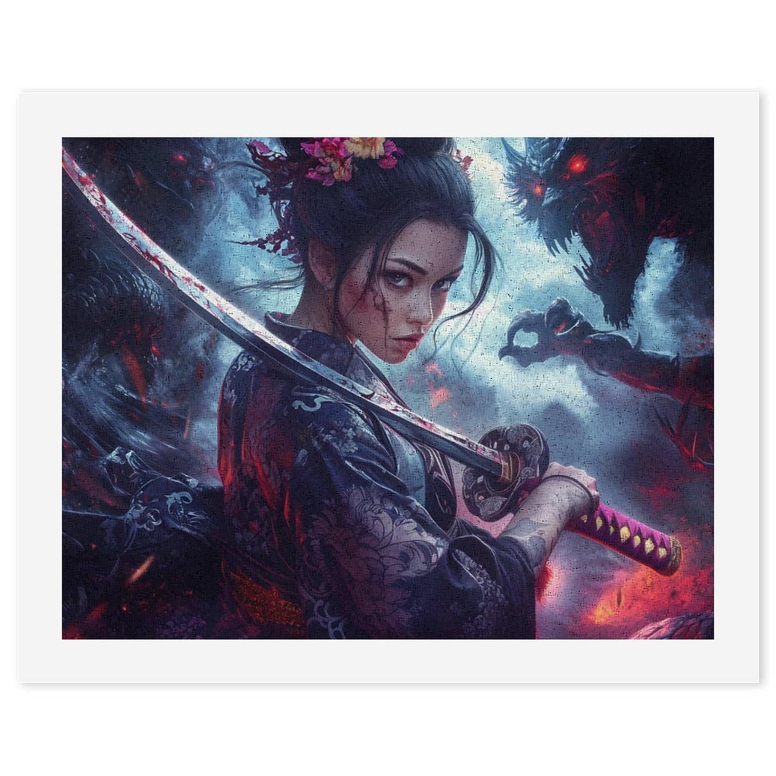 Lustiges Malen nach Zahlen für Erwachsene, Motiv: Samurai-Frau, Baumwolle, digitales Ölgemälde, Heimdekoration, Geschenk, 50 x 65 cm