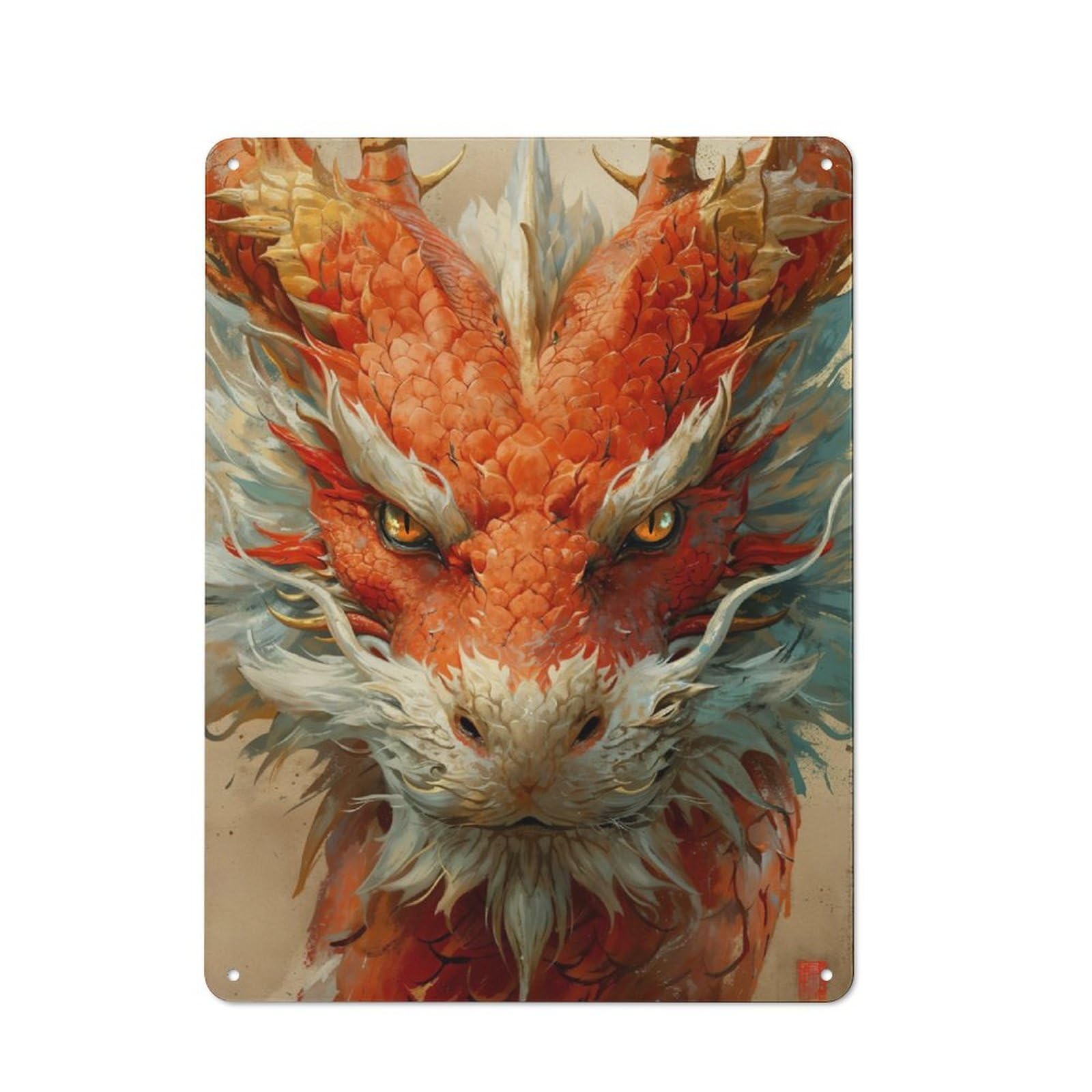 Junmoney Chinese Lunar Dragon Retro Tin Sign 40X30cm For Garage Wall, For Fans Of Metal Signs And Themed Wall Decor