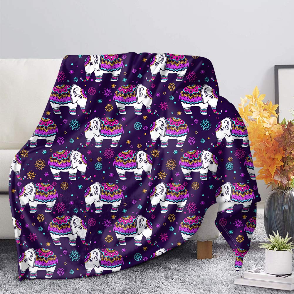 Binienty Sofa Blanket Lightweight Travel Blanket,Indian Hippie Tribal Elephant Print Cozy Plush Throw Blanket for Living Room Bedroom — image 1
