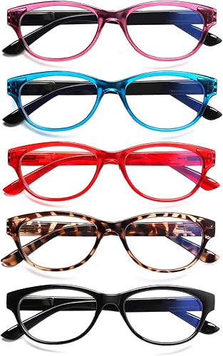 Miniatura 1 de SIGVAN 5 pares de lentes de lectura con diseño de ojo de gato para mujer, con bloqueo de luz azul, bisagra de resorte, estampado de moda para mujer