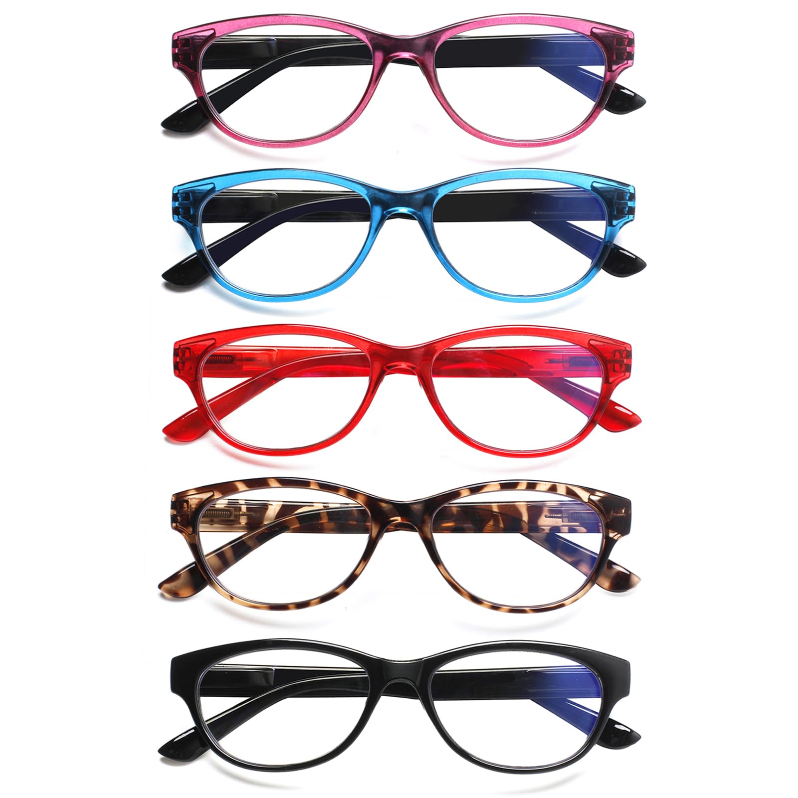SIGVAN Ladies Cat Eye Reading Glasses 5 Pairs Blue Light Blocking Spring Hinge Fashion Pattern Print Readers for Women
