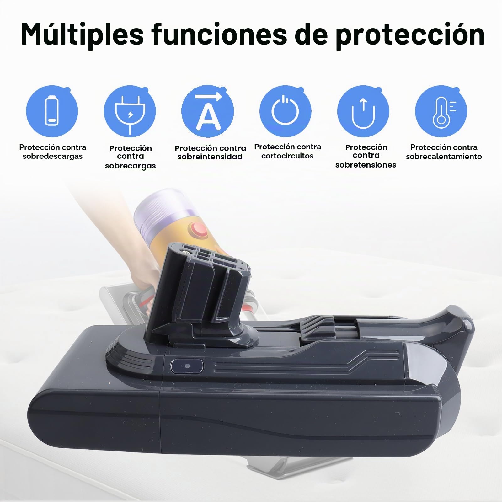 Batería de Repuesto de Iones de Litio Dyson V12 de 25,2 V y 3900 mAh, Compatible con aspiradora de Mano Dyson V12 Detect Slim SV20 SV30 SV35 SV46 965470-01 484607 (botón Rojo de Clic).