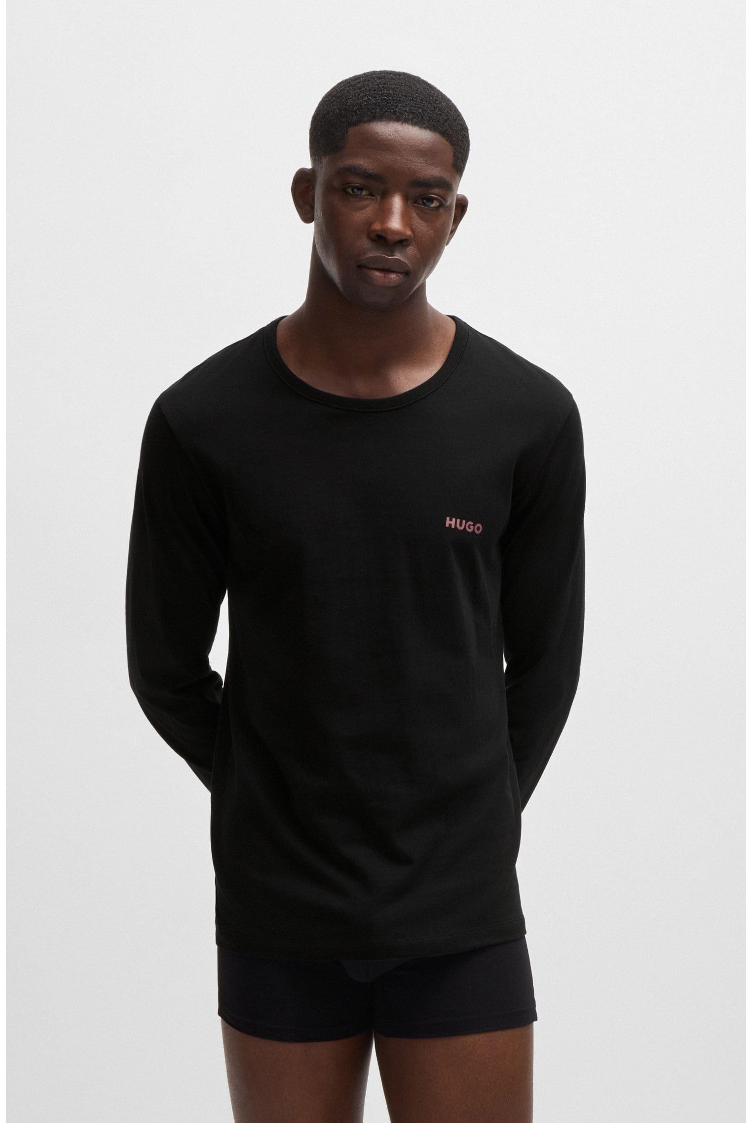 HUGO Męska koszulka LSShirt RN Triplet trzypak z długim rękawem z bawełny z logo, czarny (Black1), XL