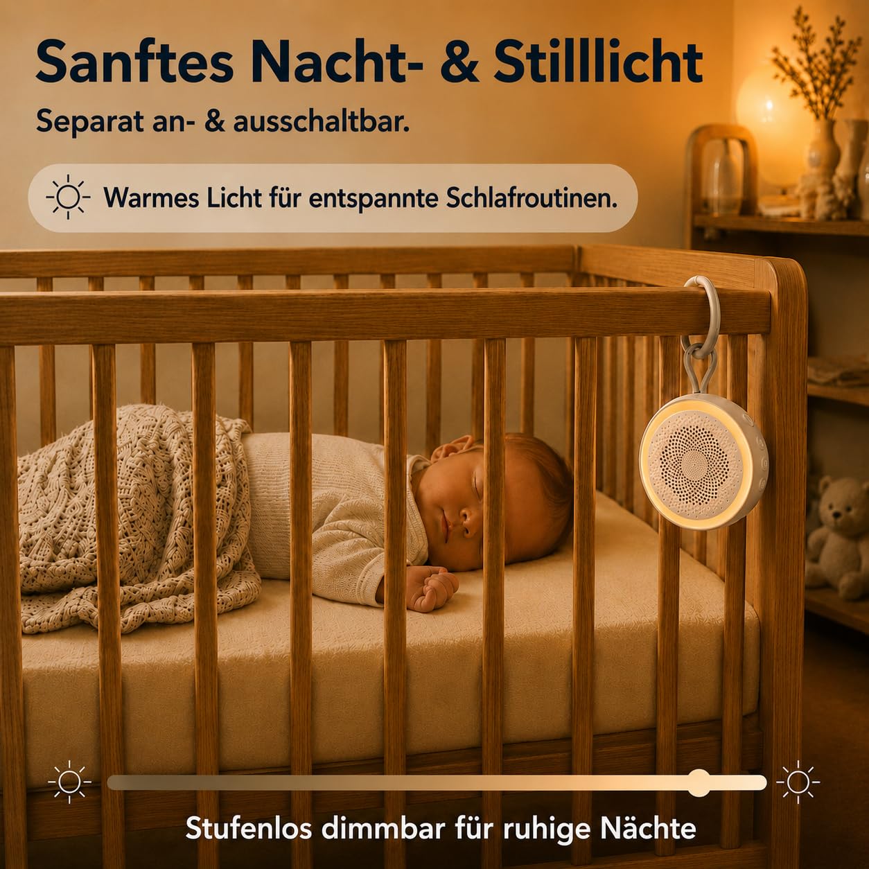 Baby White Noise Soundmaschine mit Nachtlicht - Tragbare Einschlafhilfe für Babys & Kinder, 16 beruhigende Geräusche, weißes Rauschen, Timer- & Memory-Funktion, bis zu 24h Akku, wiederaufladbar