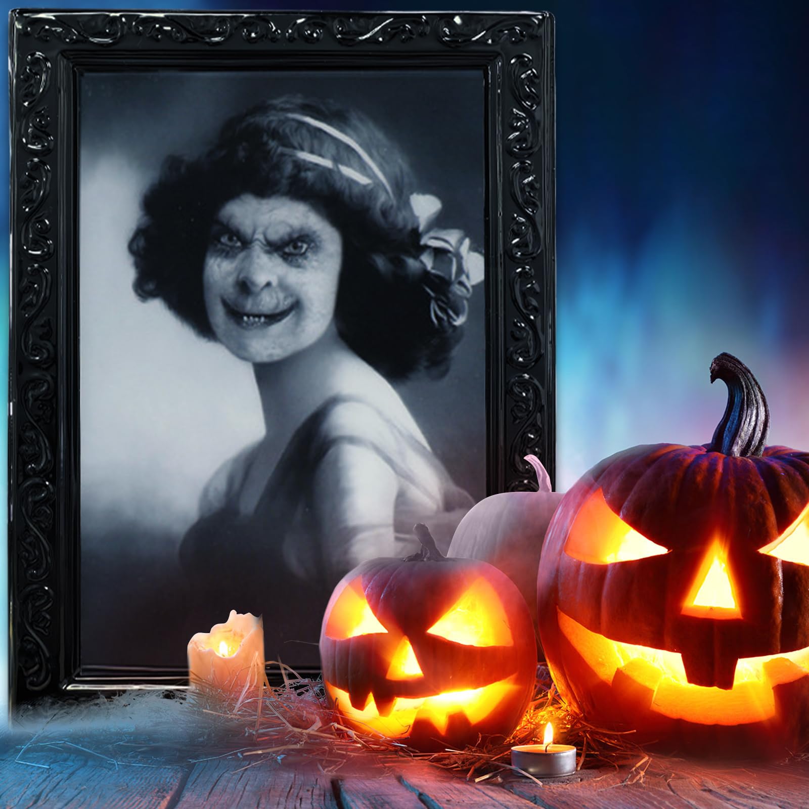 Halloween Horror Deko Set – 3 Bilderrahmen Mit Lentikular-Effekt & 24 Fledermäuse Für Partys & Grusel-Atmosphäre