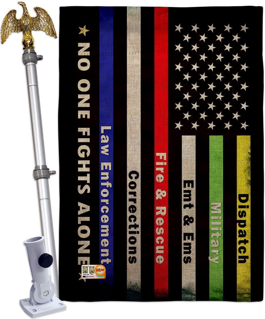 Service No One Fights Alone House Flag Armed Forces All Branches Support Honor United State American Military Veteran Official Small Decorative Gift Yard Banner Double-Sided Made In USA 28 X 40
