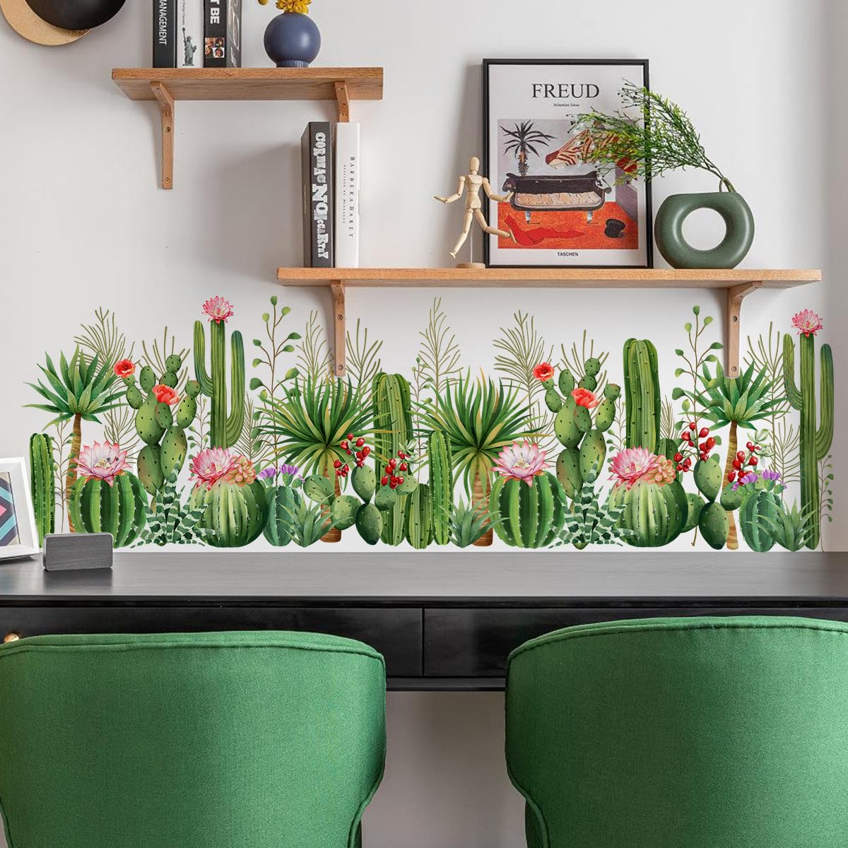 Photo 1 of 2 Pieces Cactus Wall Decals Vinyl Cacti Wall Stickers Removable Cactus Art Murals Peel and Stick Cacti Decor for Girls Bedroom Living Room Nursery