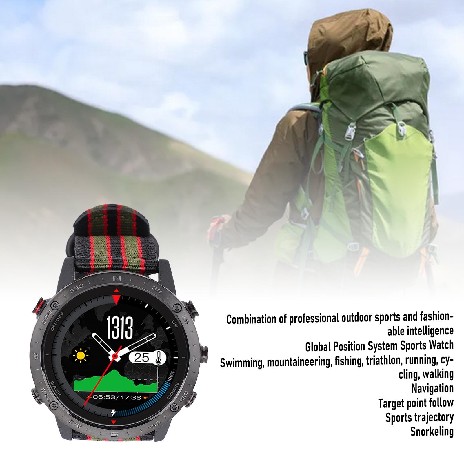 Orologio sportivo da 1,3 pollici, ricaricabile, per nuoto, corsa, leggero, da uomo, in lega Ti