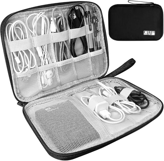 HCFGS Electronics Accessories Organizer Bag, Travel Cable Organiser Bag, Universal Carry Travel Gadget Bag for USB Cable Drive, SD Card , Charger Hard Disk (Black)