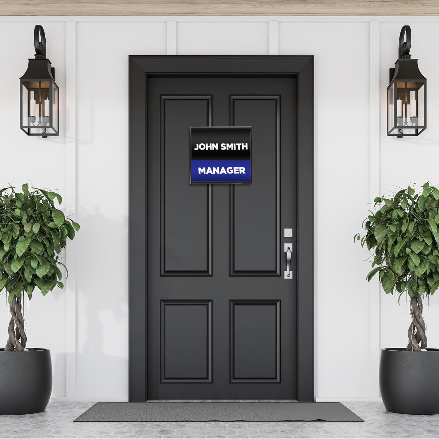 Yaocom Set of 5 Curved Name Plate Holder for Doors 5.625" x 6" Wall Mount Office Business Door Sign Holder Aluminum Sign Frame with Adhesive Tape Plastic Film for Office Business Display (Black)