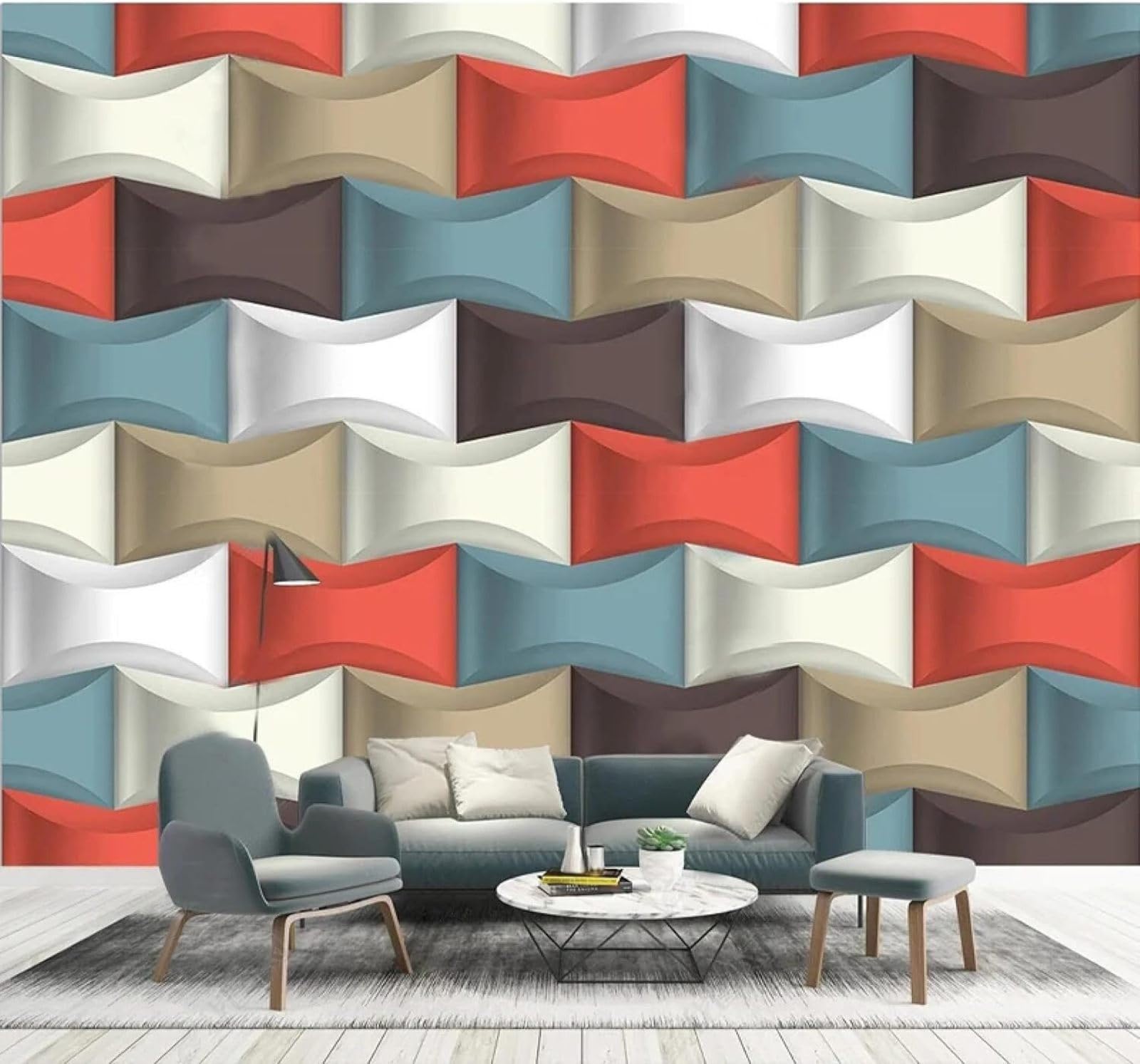 Tzxztt Relief Three Dimensional Colourful Geometric Patterns Modern 3D Wallpaper Premium Textured Silk Neutral Tones Material Ideal for Living Room Bedroom-150cm×105cm