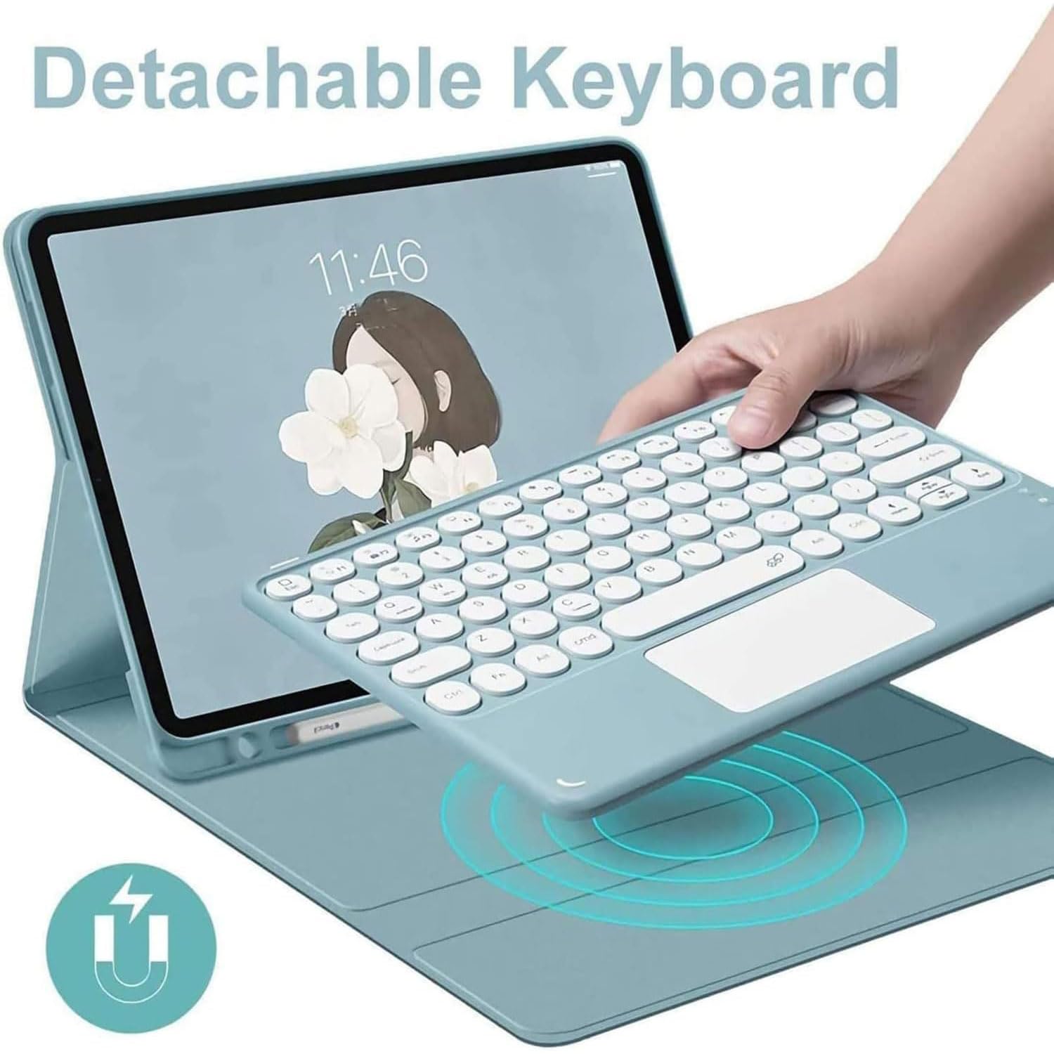 Custodia con Tastiera per Lenovo Idea Tab Plus 12,1 Pollici/Tab K12 Modello 2025 (TB361ZU/TB361FU), Layout Italiano Tastiera Rimovibile con Touchpad Intelligente con Mouse,Viola