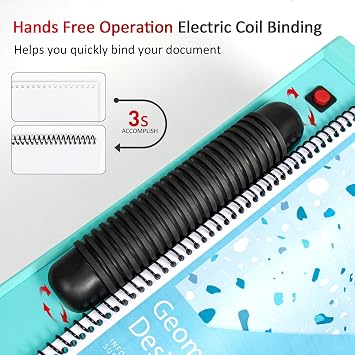 SAMHONG Spiral Coil Binding Machine - Electric Coil Insert & 20 Sheet Punch (Letter /A4/A5) | 46 Fully Locking Dies | Adjustable Edges | Binds up to 440 Sheets | Free