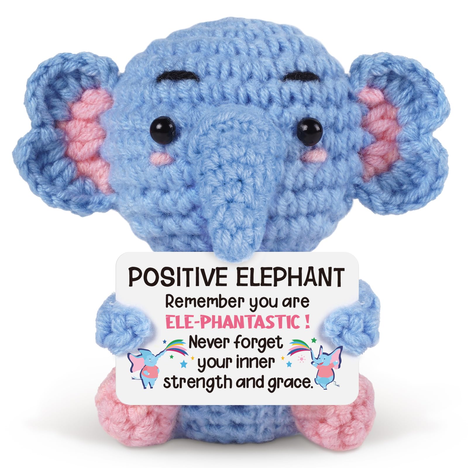 Buioata Positive Crochet Animals - Handmade Elephant Gifts, Emotional Support Crochet Gift, Cute Crochet gifts for Women, Funny Toys Encouraging Gift for Girlfriend/Friend/Classmate/Kids/Teens/Adults — image 1