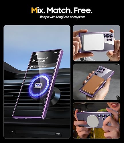 Miniatura 5 de JUESHITUO Funda oficial de titanio para Samsung Galaxy S24 Ultra con protector de lente de cámara compatible con Magsafe parachoques suave brillante