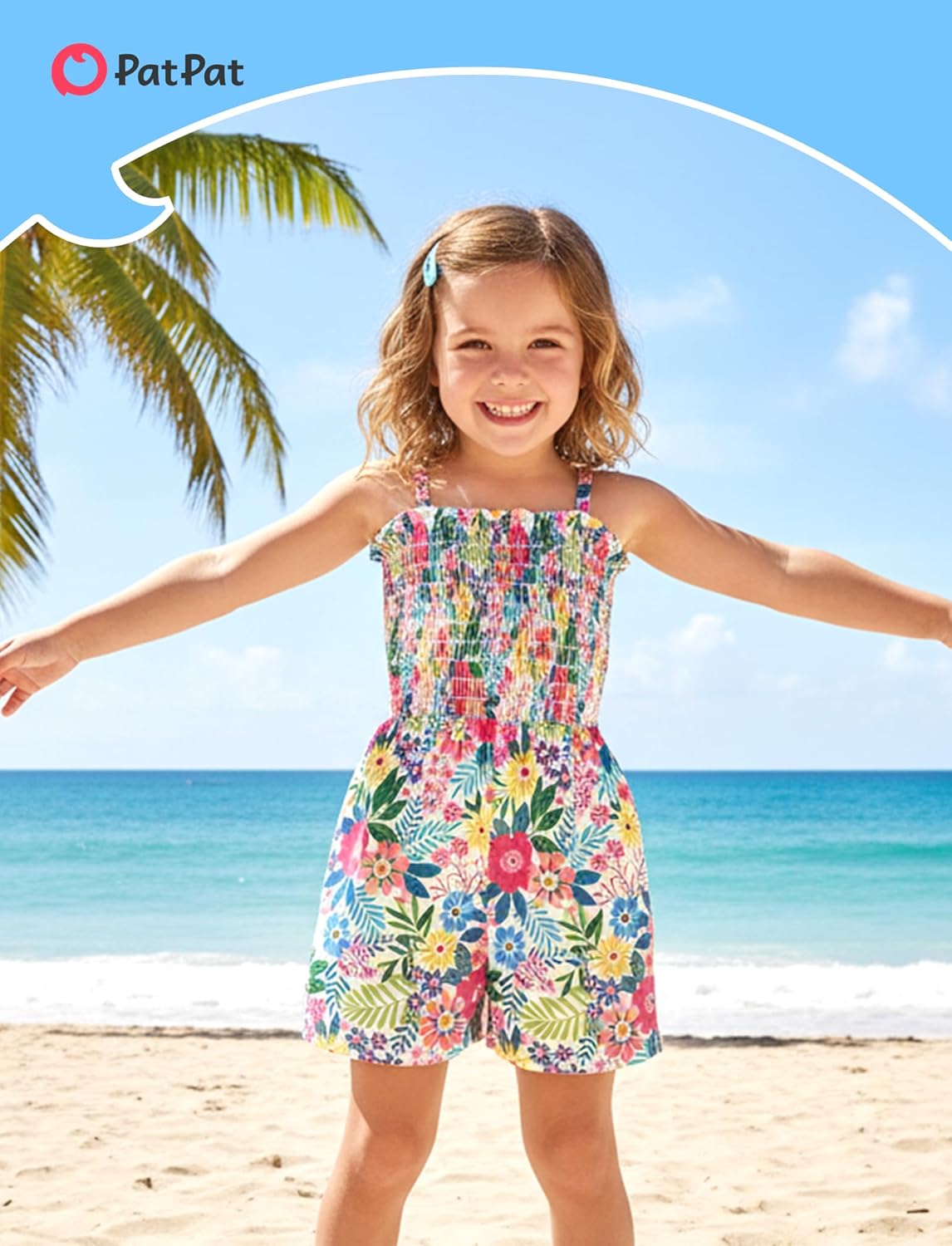 PATPAT Toddler Girl Ditsy Floral Rompers 2-6T Adjustable Spaghetti Strap Jumpsuits Cute Summer Outfits - Image 3