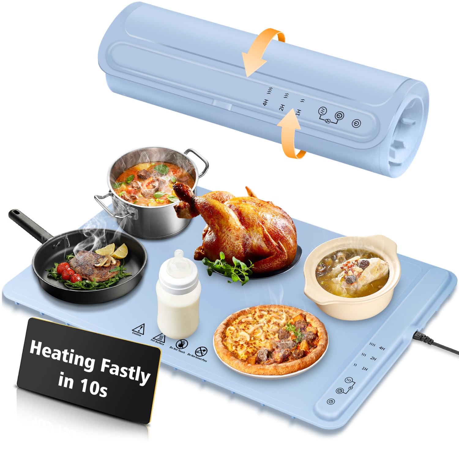 Food Warming Mat for Food, Electric Warming Tray Full Surface Heating to Keep Foods Warm or Thawing, Rollable & Portable Design with 3 Temperature Settings for Parties Buffet