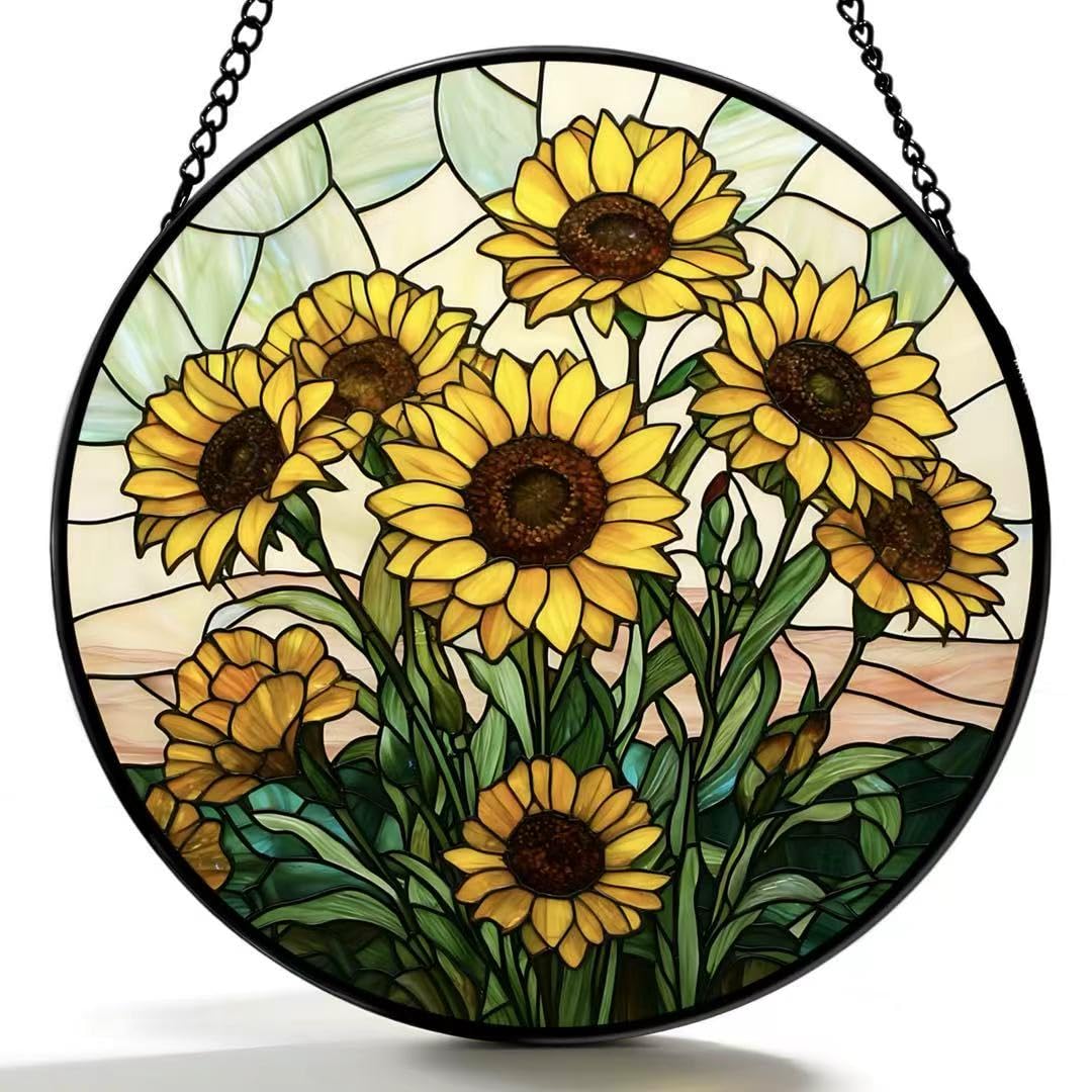 Argodaze Stained Glass Window Hanging - Sunflowers Pattern Suncatcher fof Garden Home Decor for Women Mon Grandma Friends