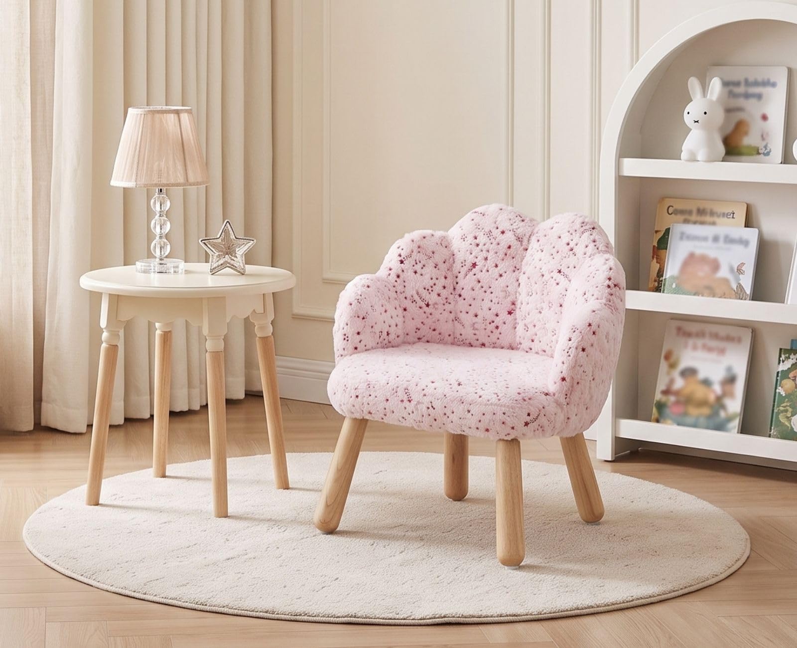 chairus Poltroncina per Bambini in Pelliccia con Gambe in Legno, Rosa