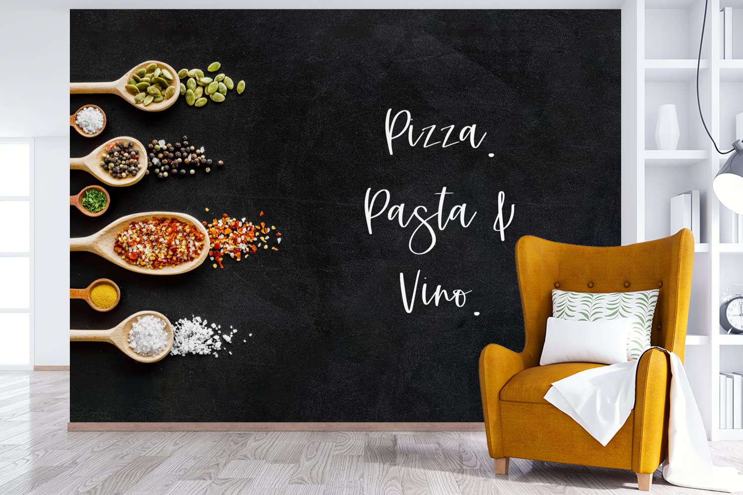 Selbstklebend Tapete Wandpapier Wandaufkleber Fototapete Tapeten Wanddeko 295x220 cm Pizza. Pasta und Wein. - Zitate - Lebensmittel - Gewürze - Sprichwörter