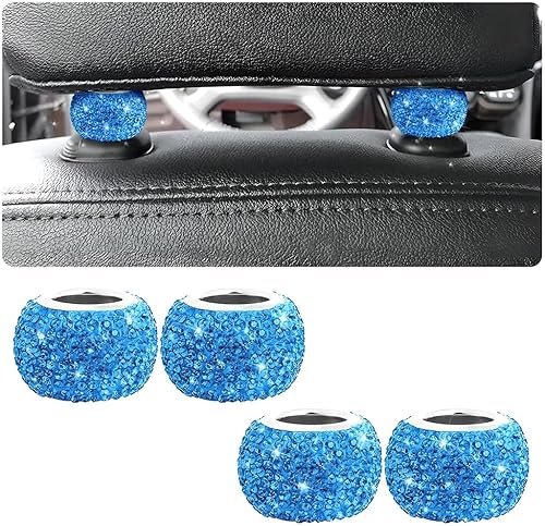 Paquete de 4 collares para reposacabezas de automóvil, collares brillantes para reposacabezas de automóvil, anillos decorativos, collares de