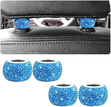 XINLIYA 4 Pack Car Headrest Collars, Bling Car Head Rest Collars Rings Decor, Rhinestone Car Head Rest Collars, Interior Car Seat Accessory, Crystal Decoration Charms for Car SUV Truck Blue