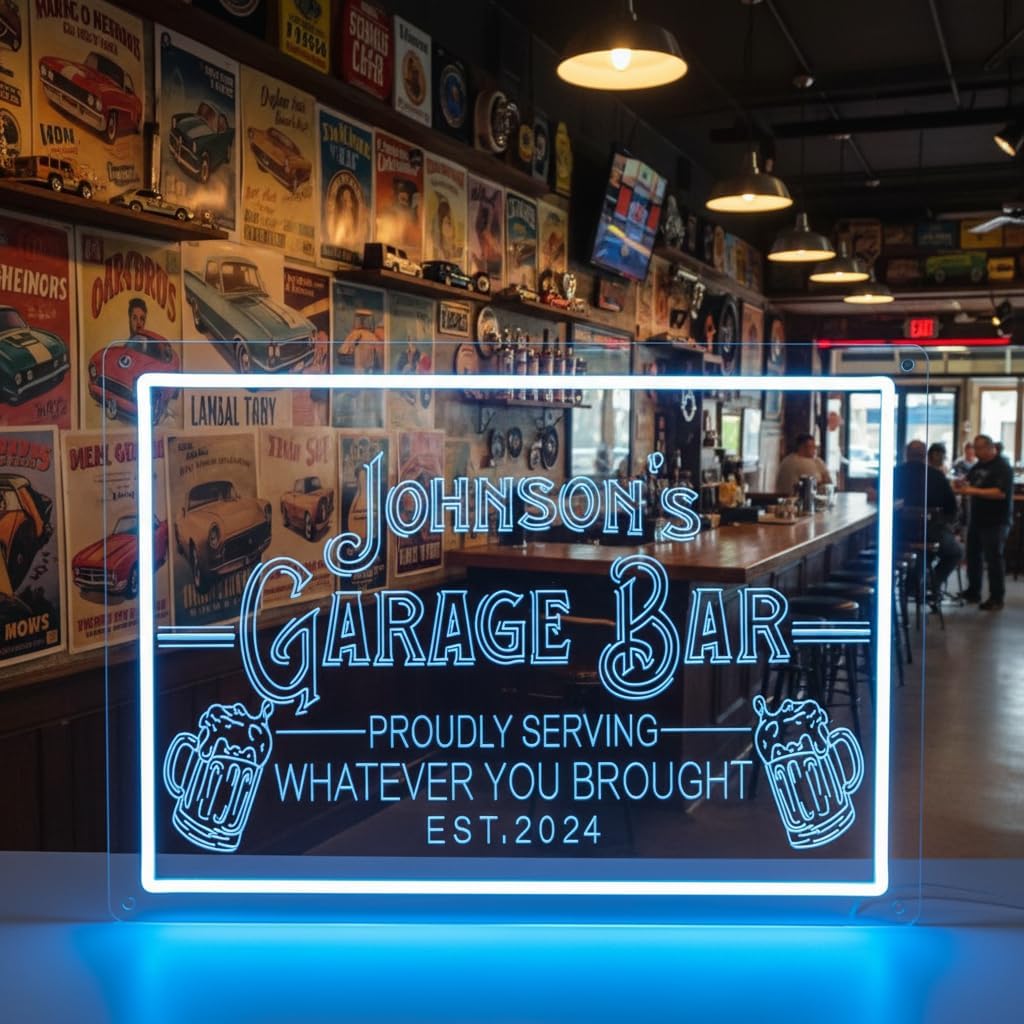 Custom Dad’s Garage LED Sign, Personalized Wall Decor for Man Cave Auto Repair Shop, Workshop Tool Room Light, Gift for Dad Father Men