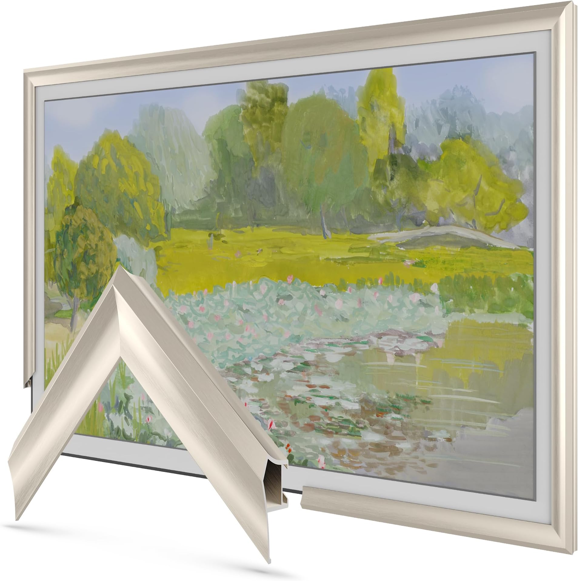 German Silver Prismatic 3" Color Chip Alloy Deco TV Frame (32",43",50",55",65",75",85") Compatible ONLY with Samsung The Frame and Pro TVs (Fits 2021-2026, LS03A,LS03B,LS03C,LS03D,LS03FA,LS03FW)