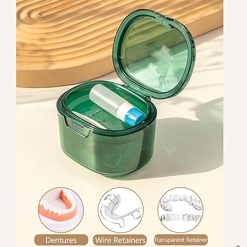 Miniatura 6 de Almacenamiento de limpieza 2 en 1 para prótesis dentales a prueba de fugas, baño retenedor para dentaduras completas, almacenamiento en capas con