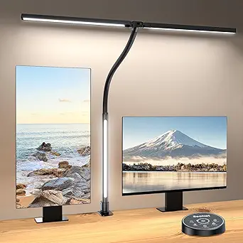 Beanet LED Desk Lamp with Clamp,Architect Desk Lamp for Home Office,24W Ultra Bright with RGB Atmosphere Lighting,Remote Control,5 Color Modes & 5 Dimmable Eye Protection for Monitor Studio Reading