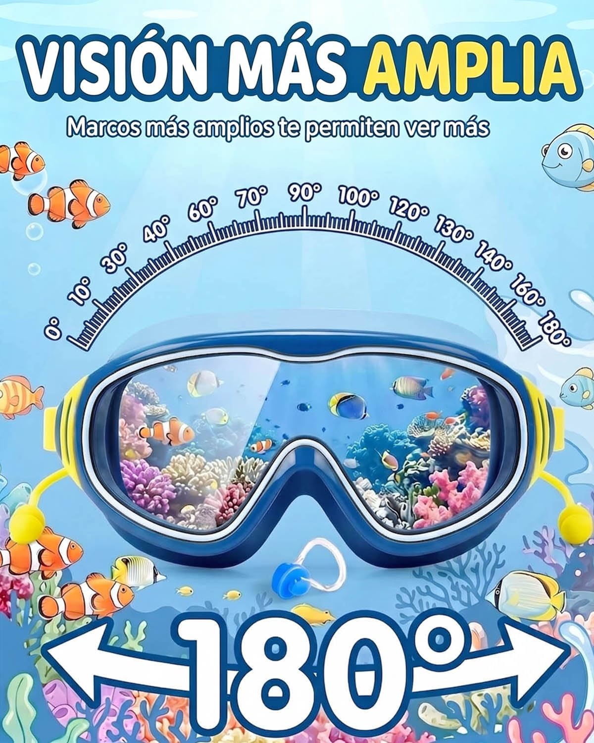 Gafas de natación para niños con protección UV antivaho montura grande