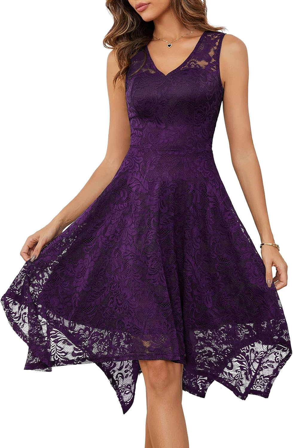 Meetjen Women's Cocktail Party Dresses 2025 Handkerchief Hem Lace Formal Wedding Guest Bridesmaid Fancy Prom Dress