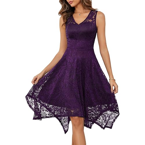 Meetjen Women's Cocktail Party Dresses 2026 Handkerchief Hem Lace Formal Wedding Guest Bridesmaid Fancy Prom Dress