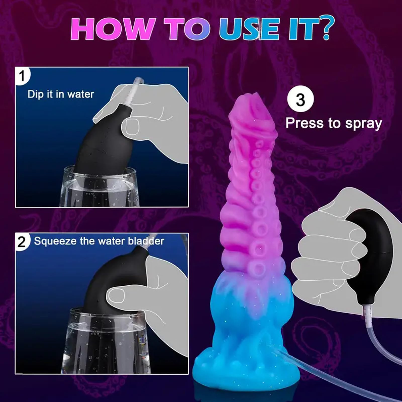 AMAZBEE Plug anal de silicona con función de eyaculación y efecto de eyaculación Plug anal con eyaculador Juguete sexual gigante con estructura de tentáculos (L)