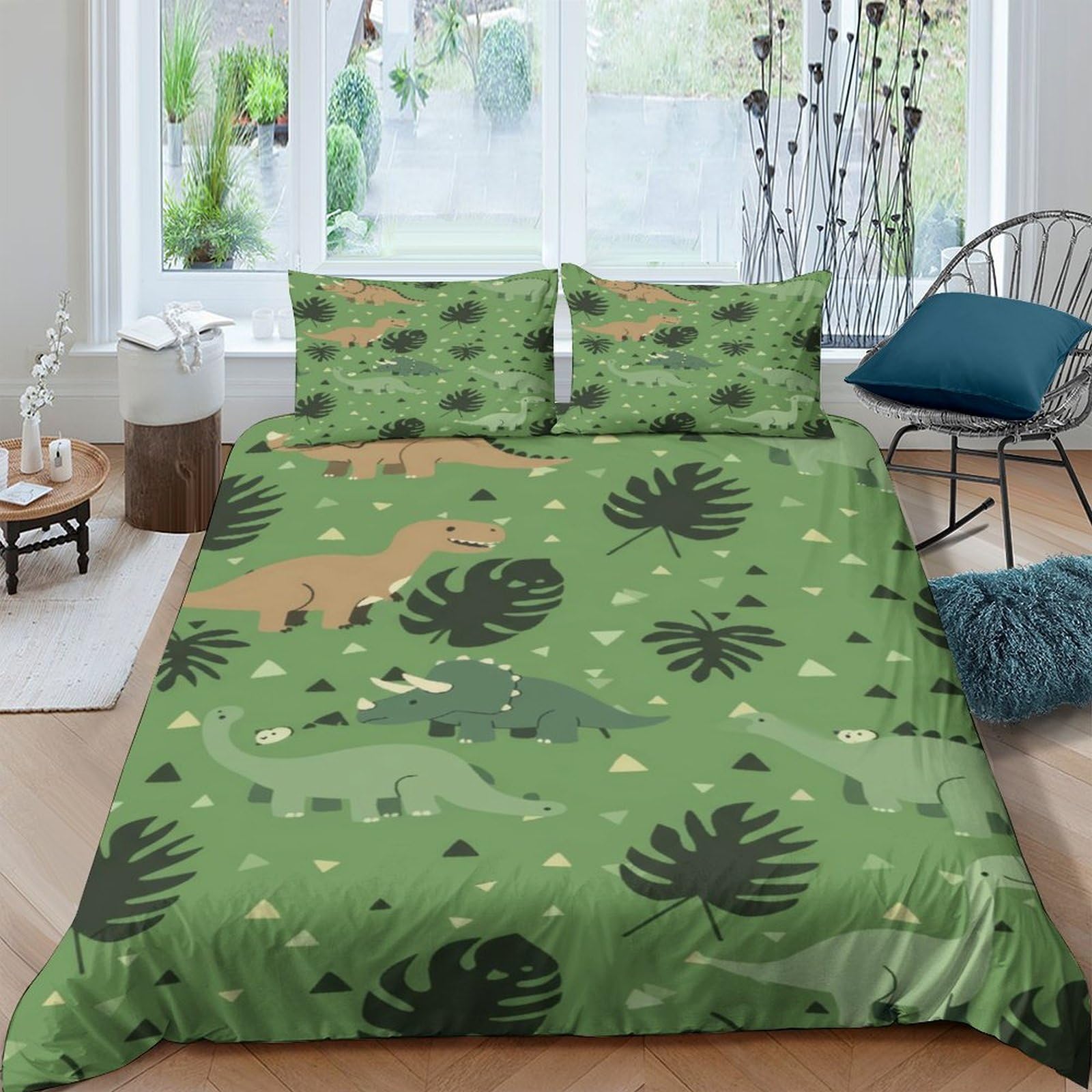 Ctjqhvkz Style-4 3D Printed Jungle Dinosaur Fitted Sheet Microfiber Green Leaf Mattress Cover For Bedroom Guest Room Easy Care Single（135X200cm）
