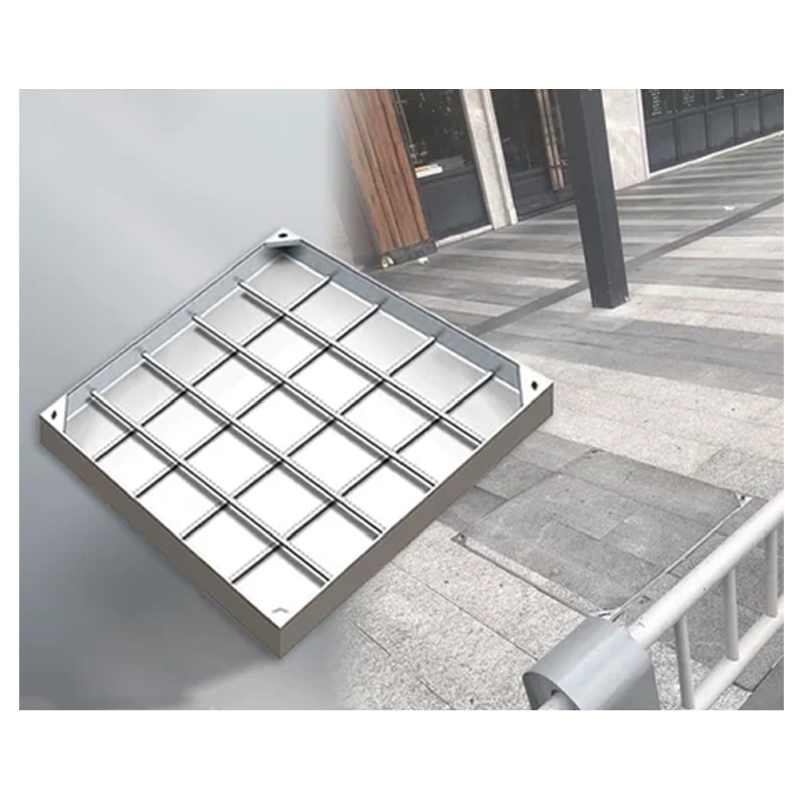 Fosse septique jardin terrasse : couvercle de trou d'homme invisible en acier