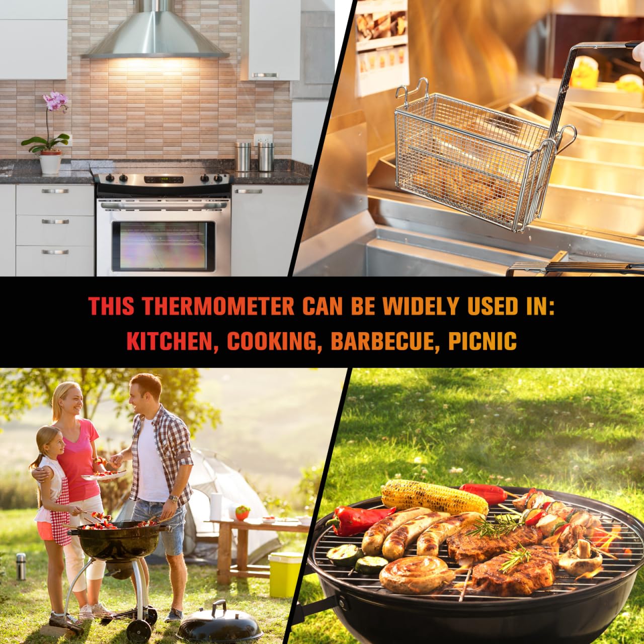 Cabilock Termometro per friggitrice con termometro per carne facilmente leggibile per alimenti per tacchini, barbecue, forno, 23 cm