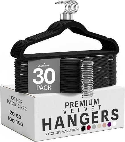 Utopia Home Velvet Hangers, Black, 30 Pack | Luxury Non-Slip Slim Pant & Coat Hangers | Strong Space-Saving Clothes Hanger...