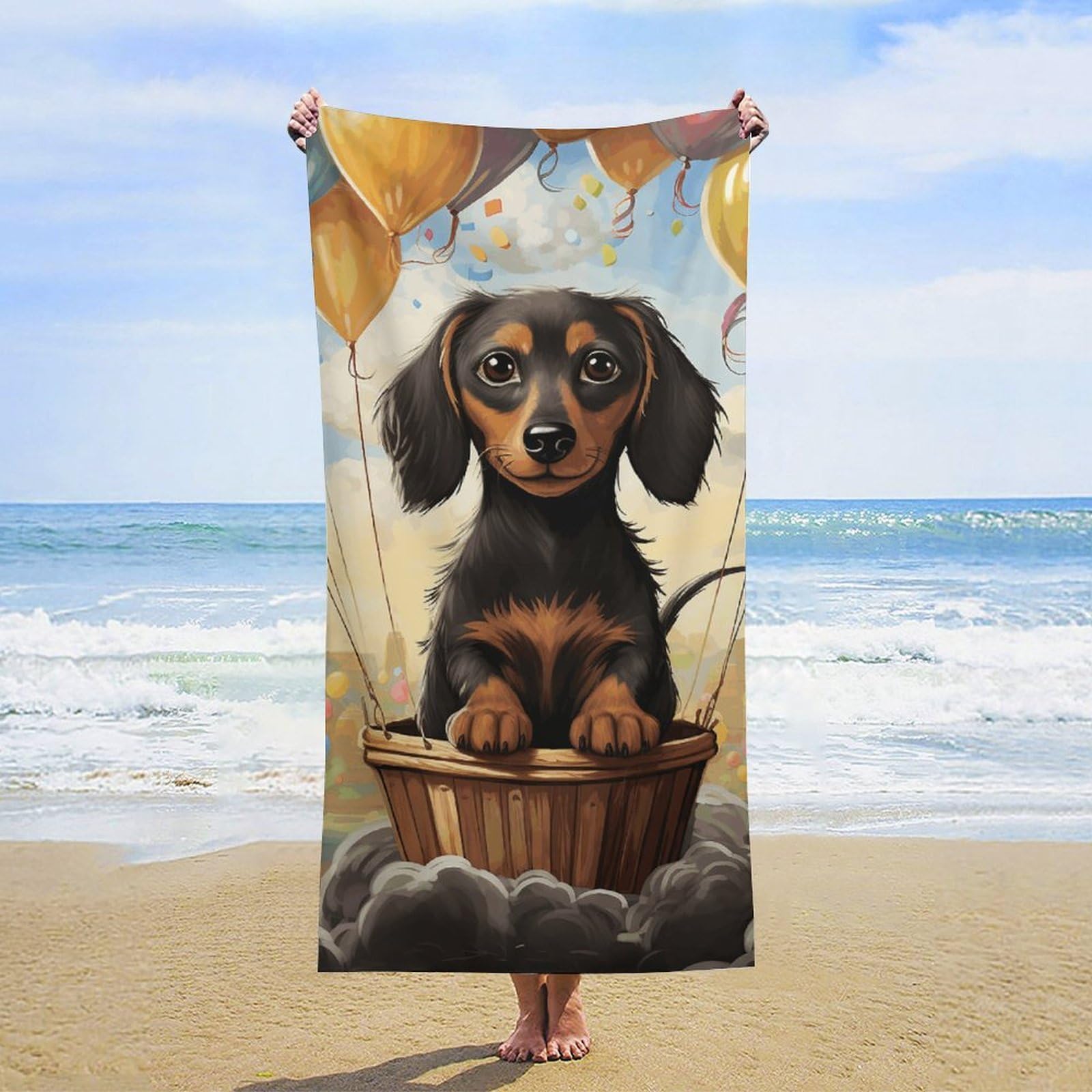 NTVOWPZO Dachshund Hot Air Balloon Beach Towel Oversized Microfiber Bath Towels Lightweight Sand Proof Beach Towels Absorbent Pool Towels for Swimming Yoga Bathroom Towel 31.5" X 63"