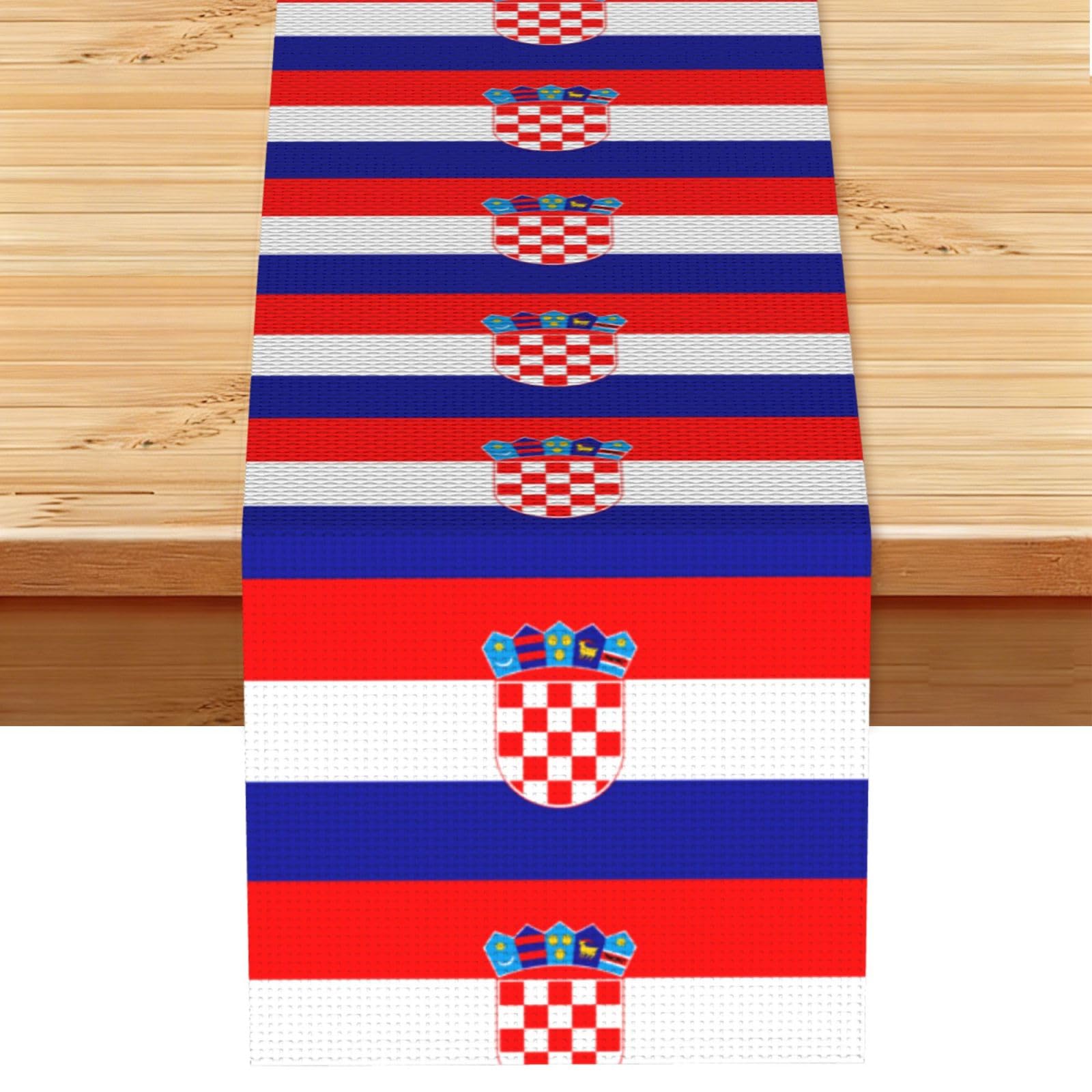 Republic of Croatia flag Linen Look Table Runner 13x72-Wrinkle Resistant Farmhouse Style for Dining Table Decor