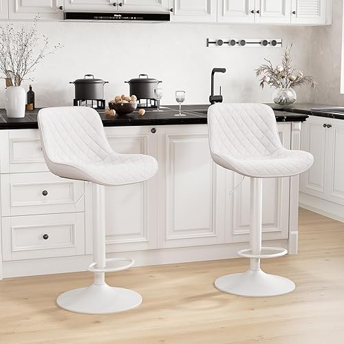 Miniatura 96 de YOUTASTE Taburetes de bar negros de altura de mostrador, juego de 2 taburetes de bar ajustables giratorios de piel sintética con respaldo acolchado,