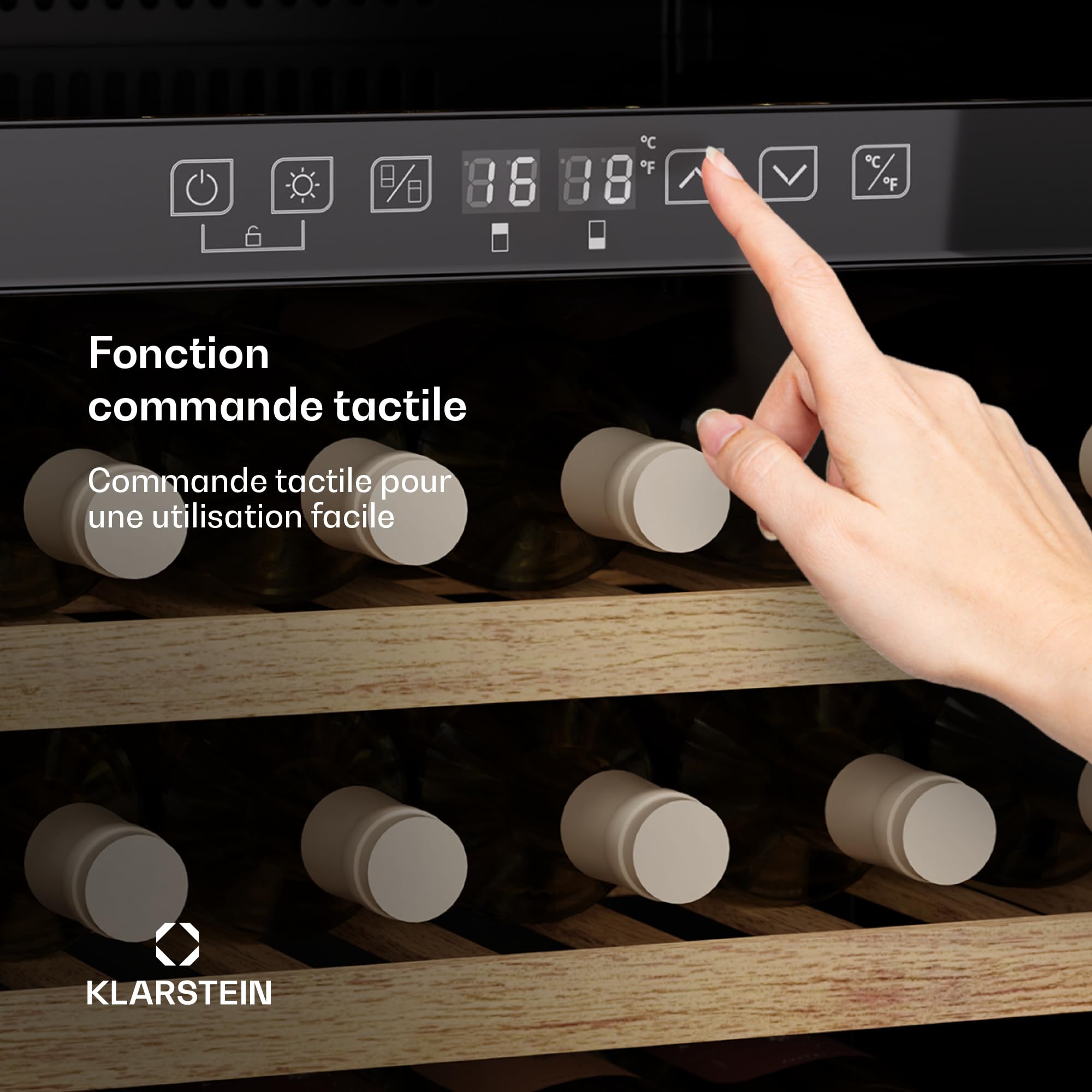 KLARSTEIN Vinsider 57 Duo Cave à vin 2 zones - 57 bouteilles, 5-22°C, encastrable, silencieuse 38 dB, étagères en bois, vitre anti-UV, 143 L
