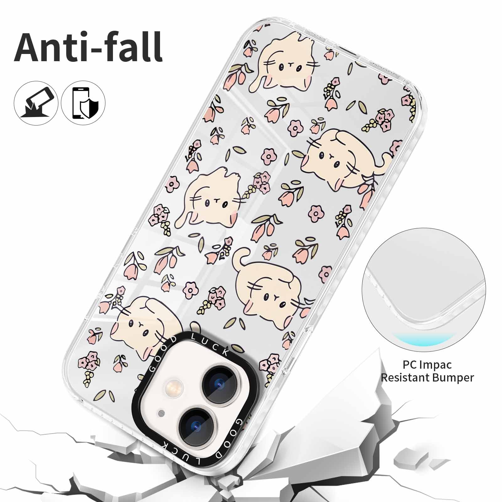 Xylota 2 Piezas Funda para iPhone 12/iPhone 12 Pro 6,1",Transparente Carcasa Lindo Dibujos Gatos Mujer Niñas Case, Ultra Delgado Silicona Suave TPU Bumper Antichoque Protección Cover para iPhone 12,07 - 5