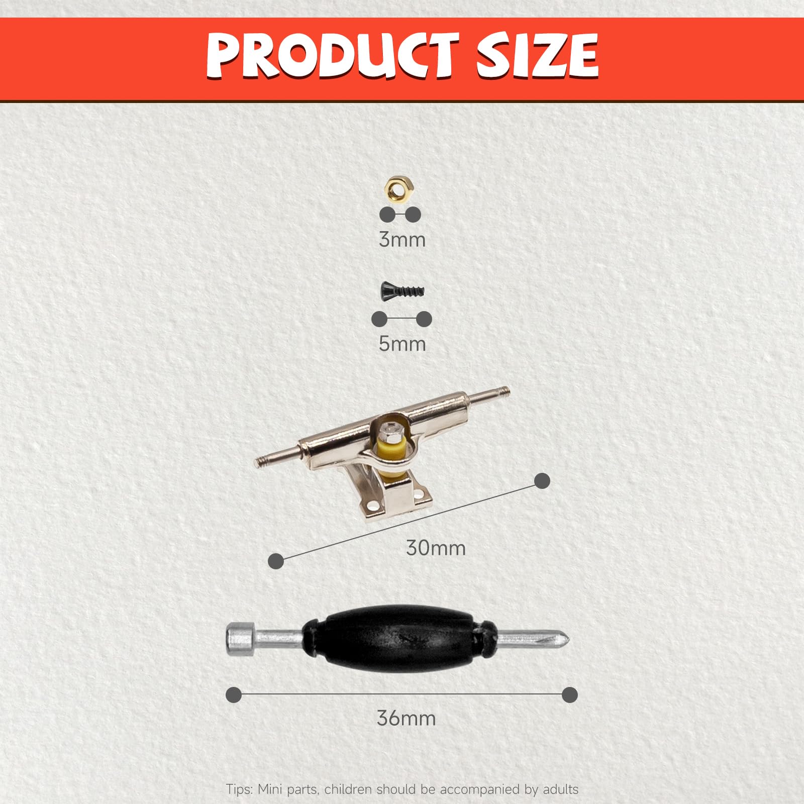SIXPOINTS 109 Pieces DIY Fingerboard Making Kit -15x 30mm Trucks,60x Screws,30x Nuts,2X Spanner Tool,2X Professional Screw Driver,Compatible with Most Finger Board Trucks Repair Replace Tool