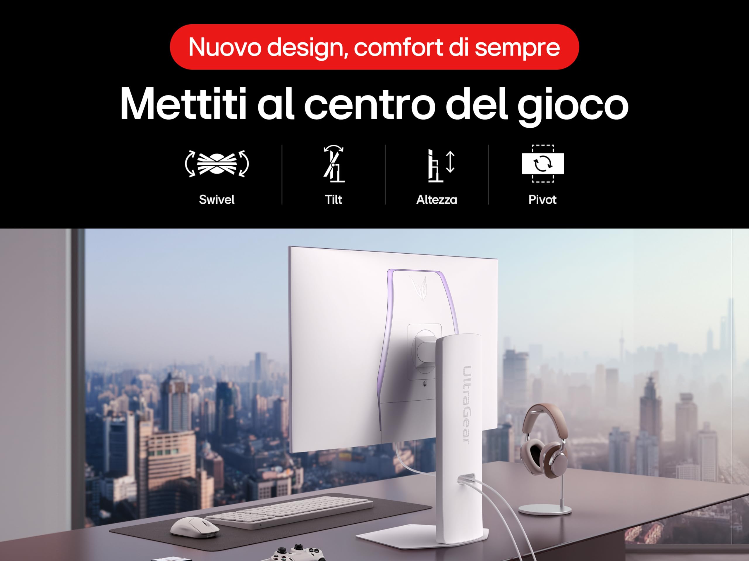 LG UltraGear OLED 32GS95UV Monitor Gaming 32", UHD 4K (3840x2160) 240Hz, 480Hz in FHD con Dual Mode, 0,03ms (GtG), G-Sync, FreeSync Premium Pro, HDR 400 True Black, HDMI 2.1, DisplayPort, Bianco