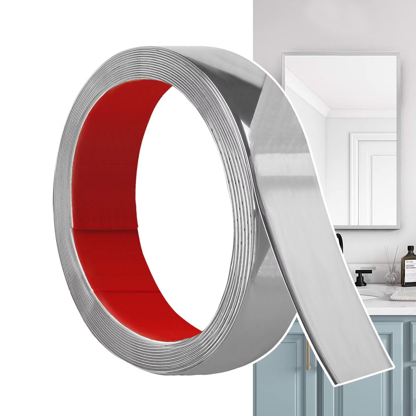 Hengrongshen Self Adhesive Moulding Trim Matte Silver (6M x 3cm) Flexible PVC Peel and Stick Wall Trim Decorative Edge Strip for Wall, Tile, Mirror, Window, Cabinet, Bathroom, DIY Trim