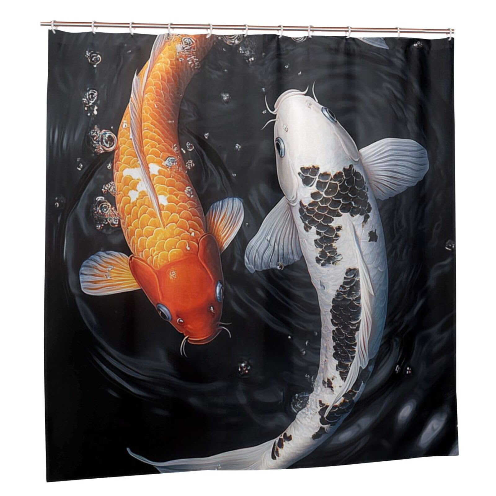 Cortina de ducha japonesa con diseño de pez koi, tela impermeable con 12 ganchos, 72 x 72 pulgadas, lavable a máquina