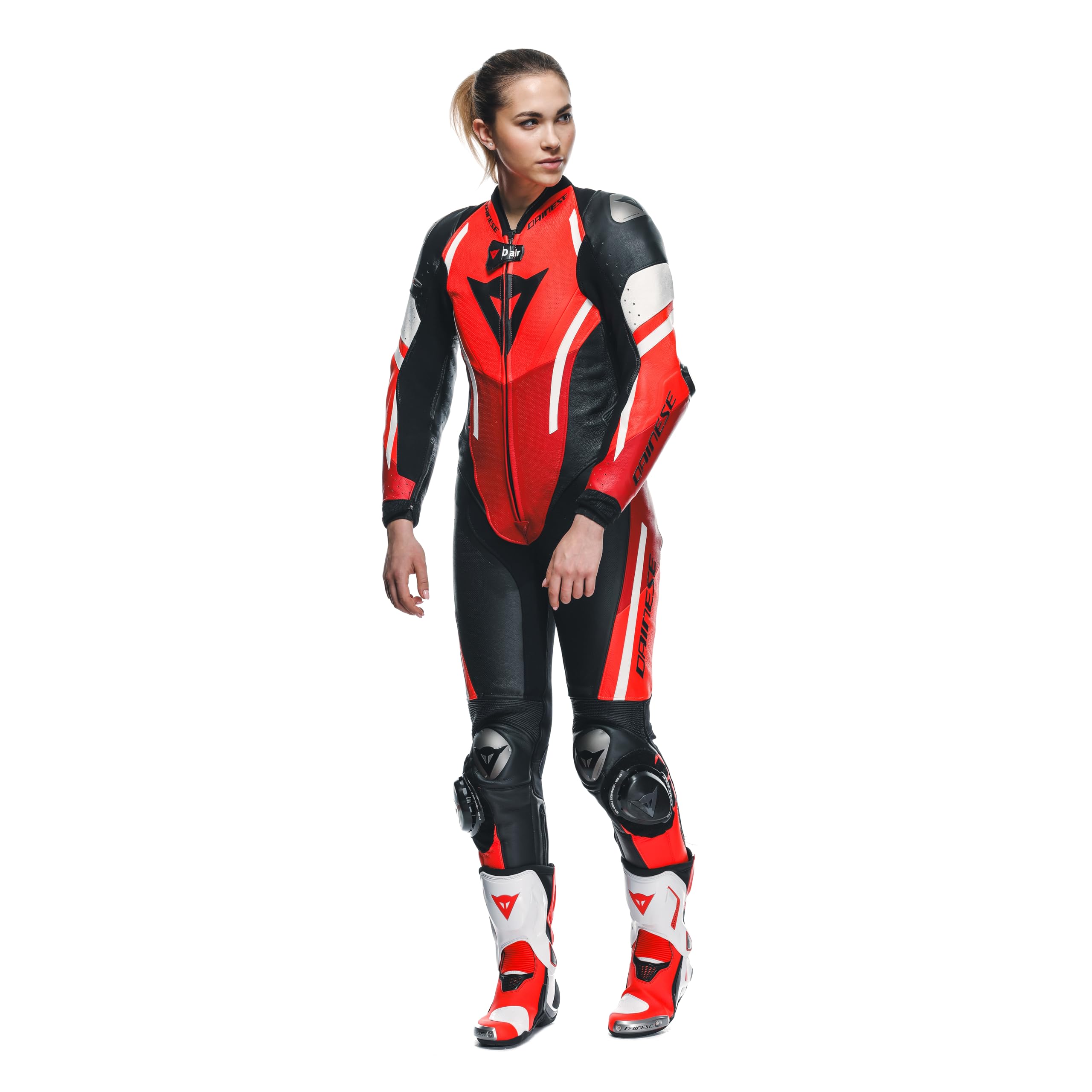 Dainese Misano 3 D-Air perforowany 1-częściowy damski skórzany kombinezon motocyklowy, czarny/biały/czerwony, 46