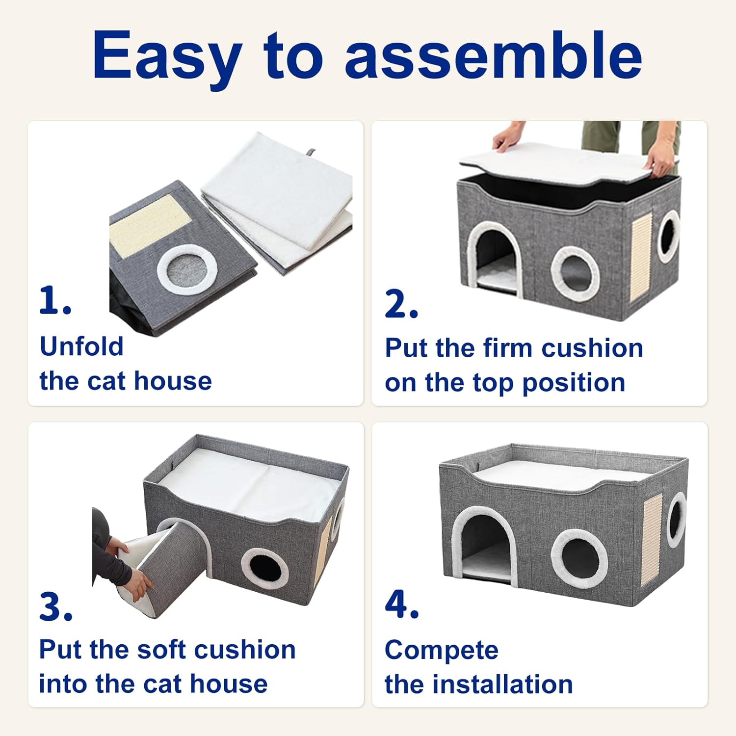 Cat Beds for Indoor Cats, Foldable Cat Bed Cave with Cat Scratch Pad,Cozy Hideaway for Small Pets and Large Cats Clawsable Cat House