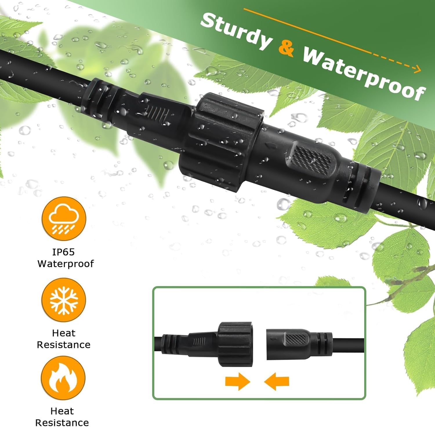 Waterproof Extension Cord, 2 Pin Outdoor Extension Cable with Male and Female Connectors, Wire for Duewot Solar Outdoor String Strip Lights Garden lamp(16.4ft) - Image 3